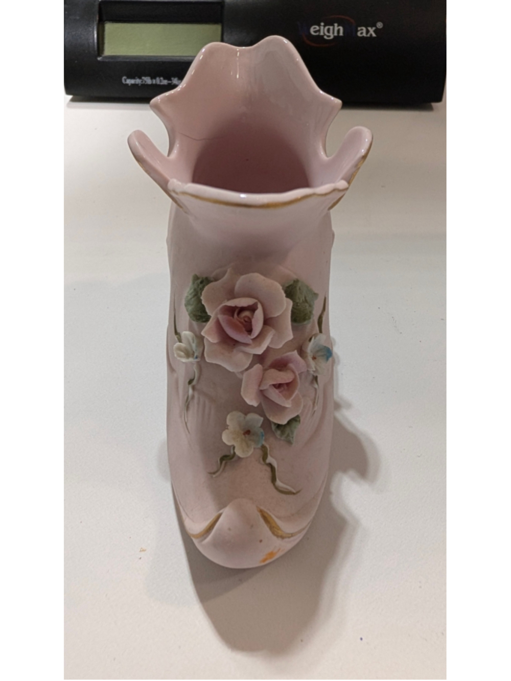 Lefton Porcelain Shoe Vase One Size Pink Gold Floral Decor